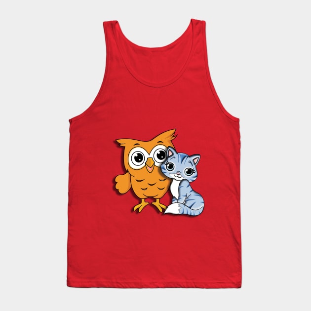 a cat and an owl Tank Top by Amadej